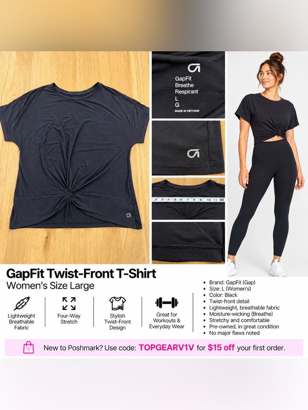 GAP Black Short Sleeve Twist-Front Tee